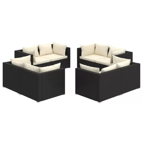  8 részes fekete polyrattan kerti ülőgarnitúra párnákkal