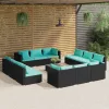  13 részes fekete polyrattan kerti ülőgarnitúra párnákkal
