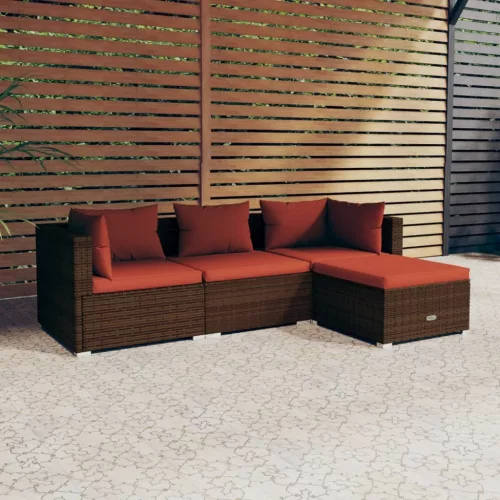  4 részes barna polyrattan kerti bútorszett párnákkal