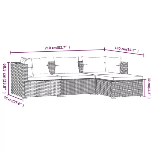  4 részes barna polyrattan kerti bútorszett párnákkal