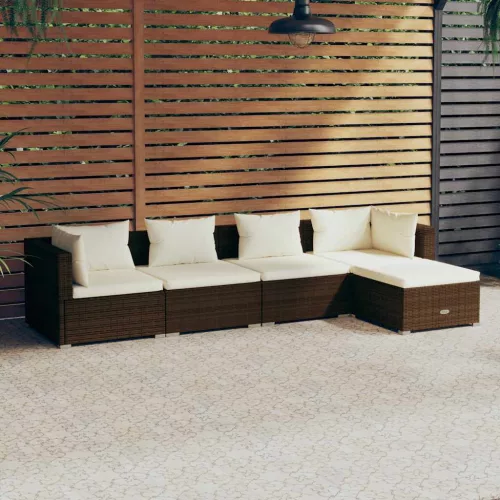  5 részes barna polyrattan kerti ülőgarnitúra párnákkal