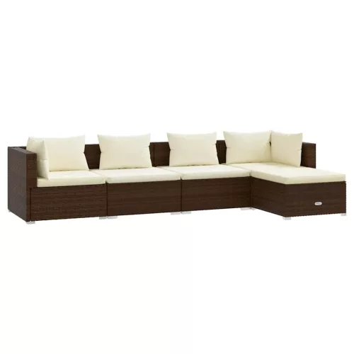  5 részes barna polyrattan kerti ülőgarnitúra párnákkal