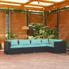  5 részes fekete polyrattan kerti ülőgarnitúra párnákkal