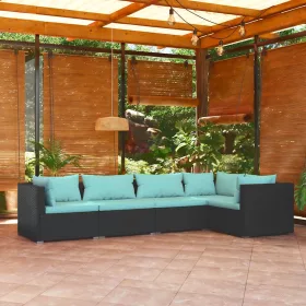    5 részes fekete polyrattan kerti ülőgarnitúra párnákkal