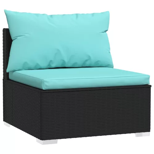  5 részes fekete polyrattan kerti ülőgarnitúra párnákkal