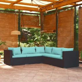    5 részes fekete polyrattan kerti ülőgarnitúra párnákkal