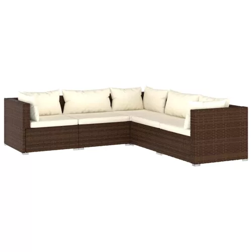  5 részes barna polyrattan kerti bútorszett párnákkal