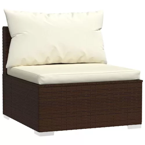  5 részes barna polyrattan kerti bútorszett párnákkal