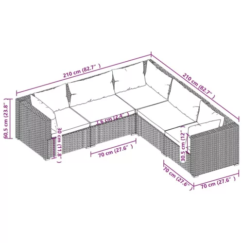  5 részes barna polyrattan kerti bútorszett párnákkal