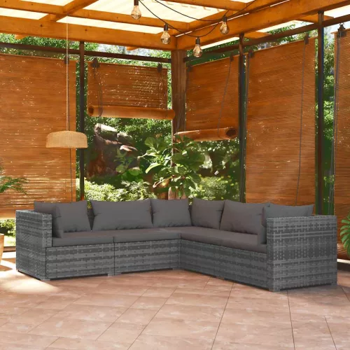  5 részes szürke polyrattan kerti ülőgarnitúra párnákkal