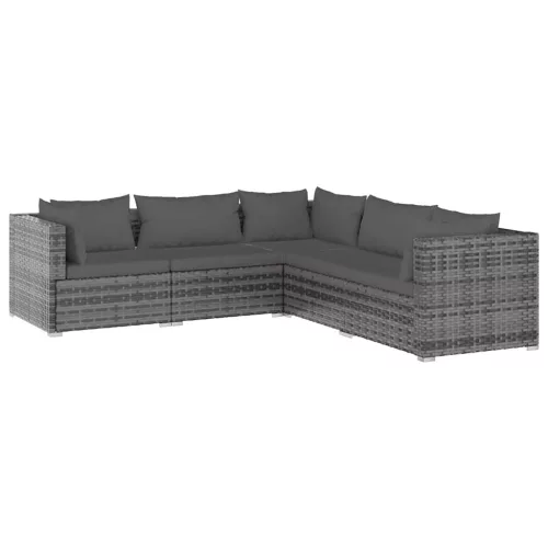 5 részes szürke polyrattan kerti ülőgarnitúra párnákkal