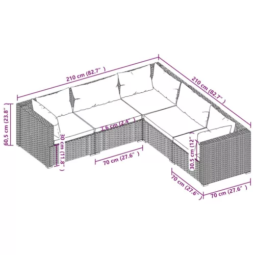  5 részes szürke polyrattan kerti ülőgarnitúra párnákkal