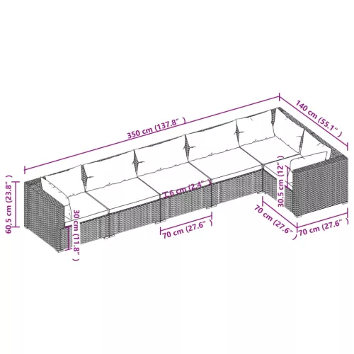  6 részes fekete polyrattan kerti ülőgarnitúra párnákkal