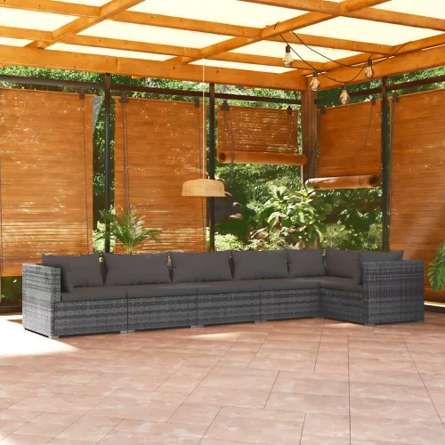  6 részes szürke polyrattan kerti ülőgarnitúra párnákkal