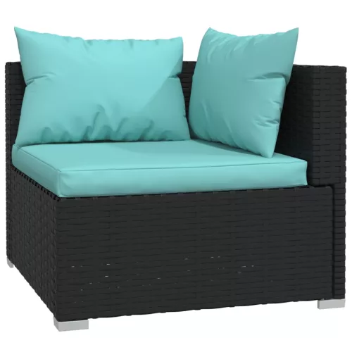  6 részes fekete polyrattan kerti ülőgarnitúra párnákkal