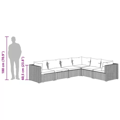  6 részes szürke polyrattan kerti ülőgarnitúra párnákkal