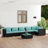  7 részes fekete polyrattan kerti ülőgarnitúra párnákkal