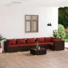  7 részes barna polyrattan kerti ülőgarnitúra párnákkal