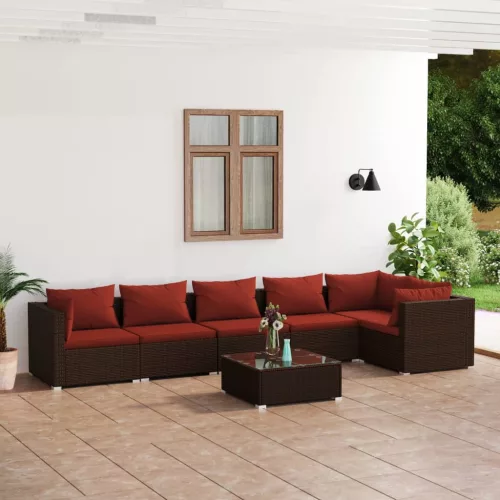  7 részes barna polyrattan kerti ülőgarnitúra párnákkal