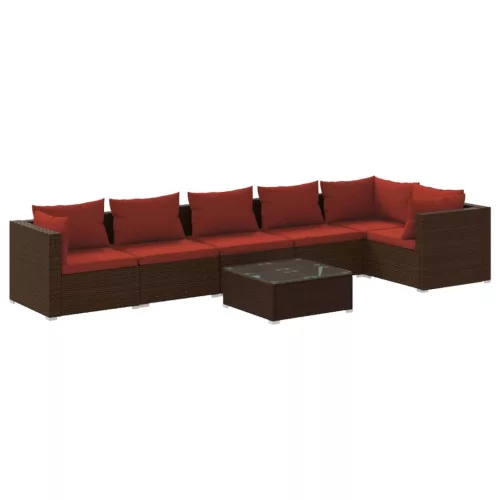  7 részes barna polyrattan kerti ülőgarnitúra párnákkal