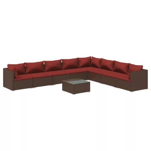  9 részes barna polyrattan kerti ülőgarnitúra párnákkal