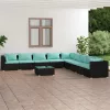  10 részes fekete polyrattan kerti ülőgarnitúra párnákkal