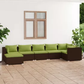    7 részes barna polyrattan kerti ülőgarnitúra párnákkal