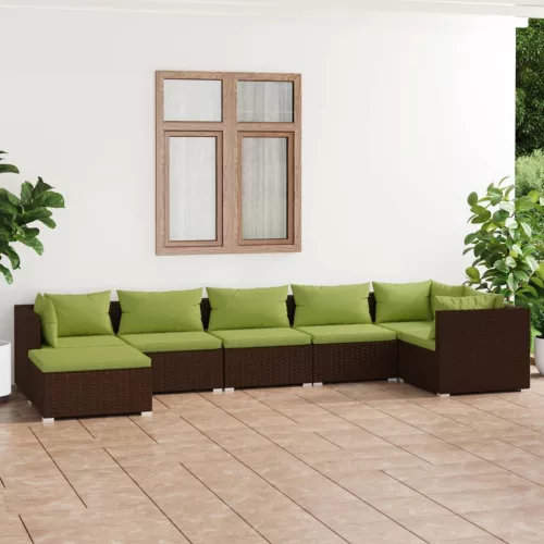  7 részes barna polyrattan kerti ülőgarnitúra párnákkal