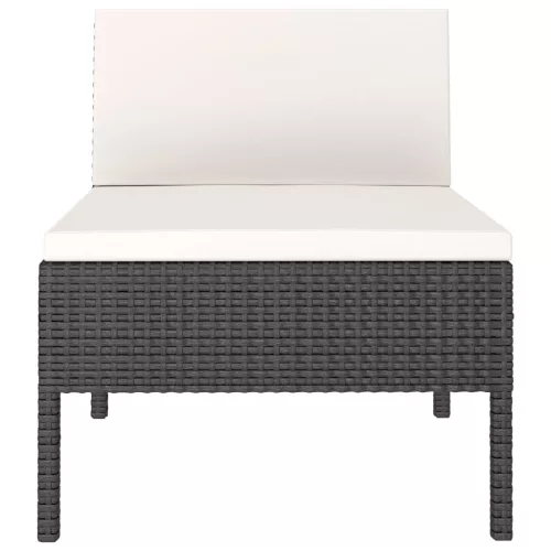  3 db fekete polyrattan kerti szék párnákkal