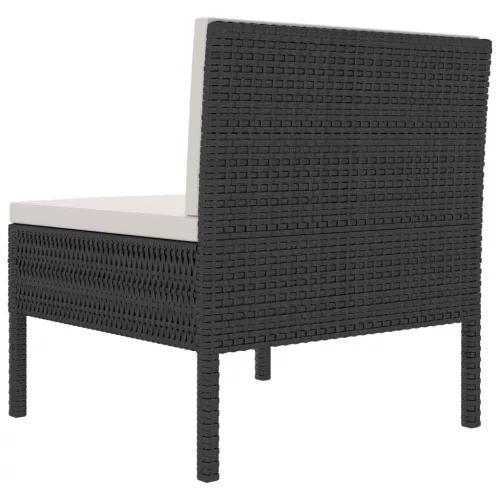  3 db fekete polyrattan kerti szék párnákkal