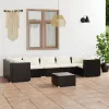  8 részes fekete polyrattan kerti ülőgarnitúra párnákkal