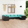  9 részes fekete polyrattan kerti ülőgarnitúra párnákkal