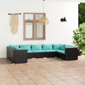    9 részes fekete polyrattan kerti ülőgarnitúra párnákkal