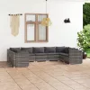  9 részes szürke polyrattan kerti ülőgarnitúra párnákkal