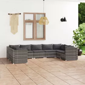    9 részes szürke polyrattan kerti ülőgarnitúra párnákkal