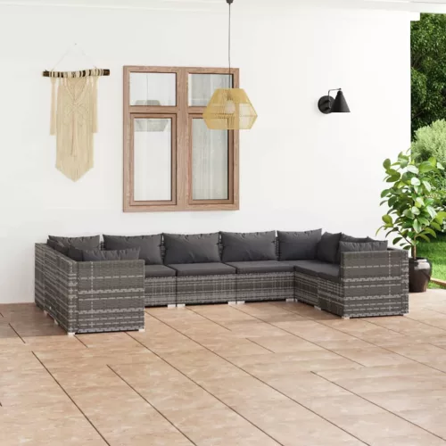  9 részes szürke polyrattan kerti ülőgarnitúra párnákkal