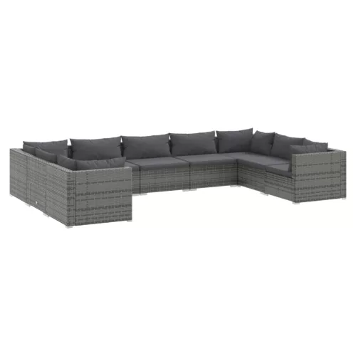  9 részes szürke polyrattan kerti ülőgarnitúra párnákkal