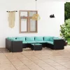  10 részes fekete polyrattan kerti ülőgarnitúra párnákkal