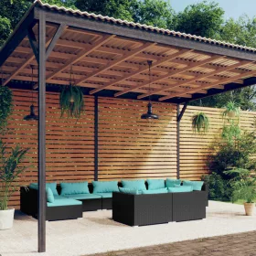    9 részes fekete polyrattan kerti ülőgarnitúra párnákkal