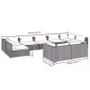  9 részes fekete polyrattan kerti ülőgarnitúra párnákkal