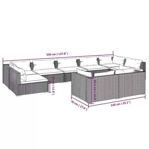  9 részes fekete polyrattan kerti ülőgarnitúra párnákkal