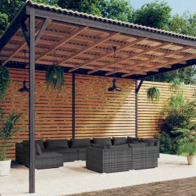    9 részes szürke polyrattan kerti ülőgarnitúra párnákkal