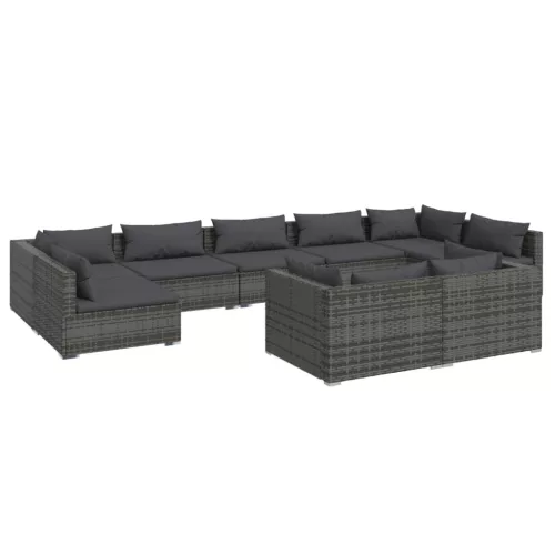  9 részes szürke polyrattan kerti ülőgarnitúra párnákkal