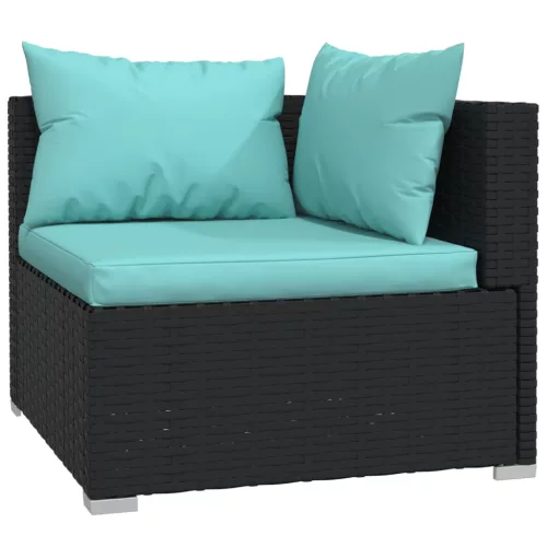  10 részes fekete polyrattan kerti ülőgarnitúra párnákkal