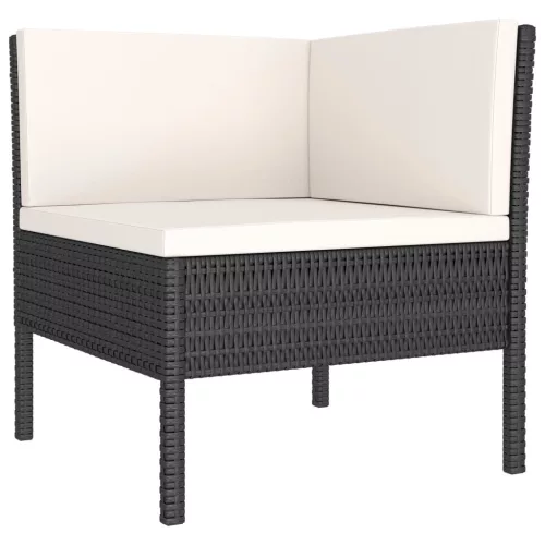 2 részes fekete polyrattan kerti bútorszett párnákkal