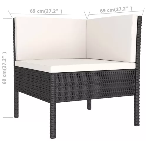  2 részes fekete polyrattan kerti bútorszett párnákkal