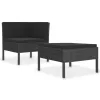  2 részes fekete polyrattan kerti bútorszett párnákkal