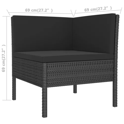  2 részes fekete polyrattan kerti bútorszett párnákkal