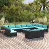  13 részes fekete polyrattan kerti ülőgarnitúra párnákkal