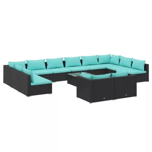  13 részes fekete polyrattan kerti ülőgarnitúra párnákkal